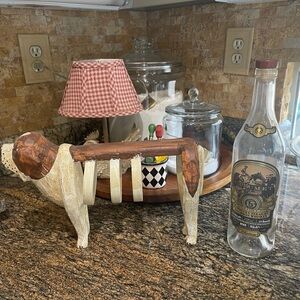 Handcrafted Wooden Dog Whiskey Bottle Holder with Bottle